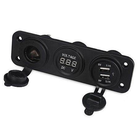 Painel Voltímetro Digital Carregador Usb Duplo Turbo 12-24 V