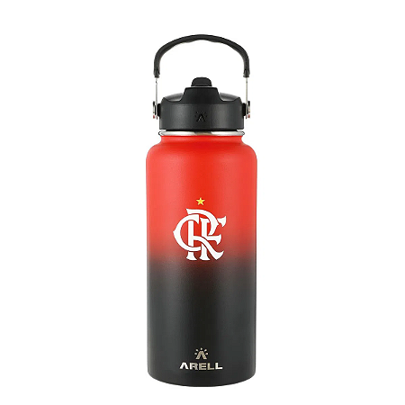 Garrafa Térmica Arell Straw Time Flamengo Urubu Luxo 956ml