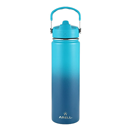 Garrafa Térmica Arell Ocean Blue Straw Para Academia 650ml