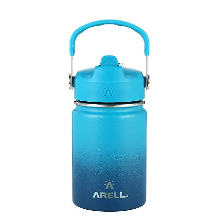 Garrafa Térmica Arell Straw Ocean Blue Esporte Fitness 355ml