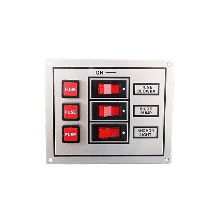 Painel Elétrico Com 3 Botões 12V-24V Led Vermelha Barco
