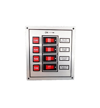 Painel Elétrico Com 4 Botões 12V-24V Led Vermelha Barco