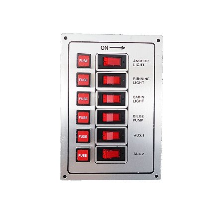 Painel Elétrico Com 6 Botões 12V-24V Led Vermelha Barco