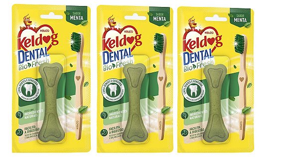 Kelco Keldog Kit C/ 3 Ossos Dental Sabor Menta