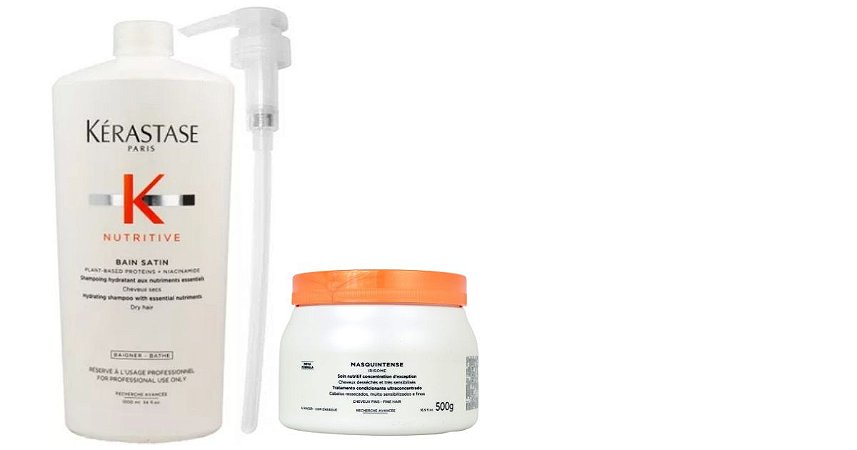 Kérastase Nutritive Shampoo Satin 1L e Máscara Finos 500g