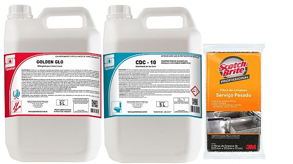 Spartan Golden Glo Detergente e CDC10 Desinfetante 5L+Fibra