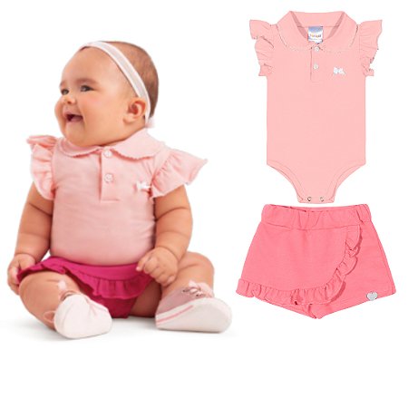 Fantoni Bebê Menina Body C/Gola+Shorts Saia Babado(30095/30175)