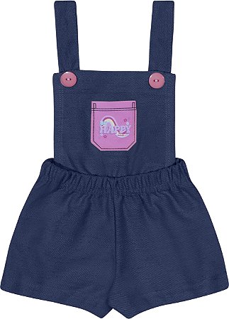 Fantoni Bebê Menina Jardineira Moletinho Jeans (Ref:30430)