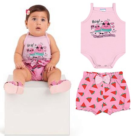 Fantoni Body De Alcinha e Short Fru-Fru Rosa Fraco (30557)