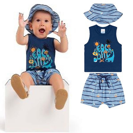 Fantoni Conj. Blusa Machão, Bermuda e Chapéu Marinho (70615)