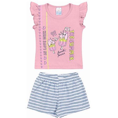 Fantoni Conjunto Blusa E Shorts Rosa Claro (40835)