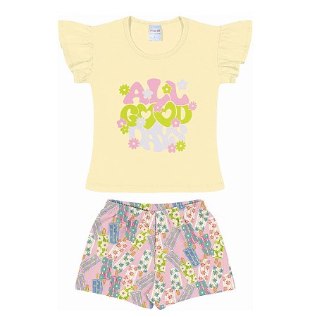 Fantoni Blusa Manga Borboleta+Shorts W-Amarelinho (50861)