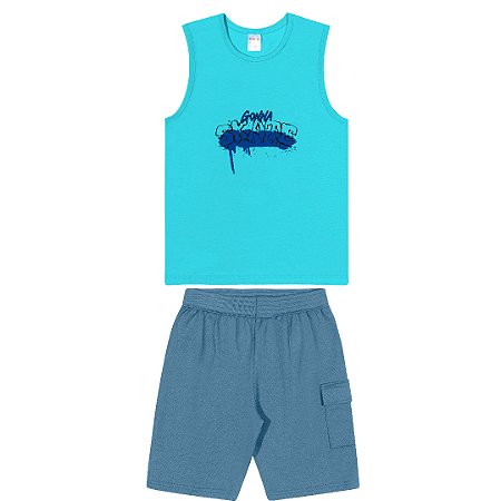 Fantoni Machão Azul Turquesa e Bermuda Moletinho (10125)