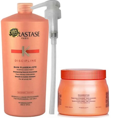 Kérastase Discipline Shampoo Fluidealiste 1L + Máscara Maskeratine 500g  (Anti-Frizz)