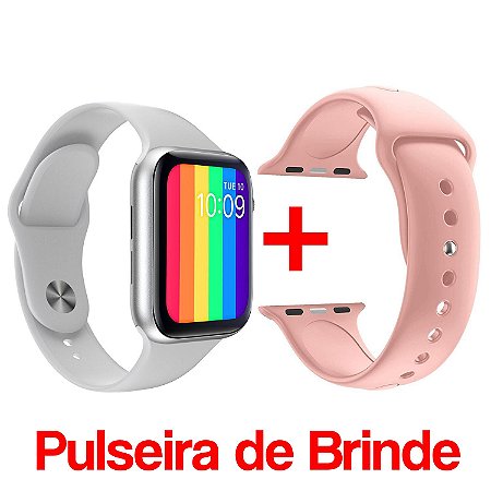Relógio Inteligente Smartwatch Iwo 12 Pro W26 - Serie 6 - Prata e Branco + Brinde Pulseira Rosa - Original