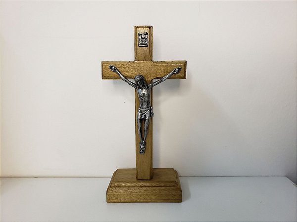 Crucifixo de mesa e parede (só retirar a base) em madeira ônix 12cm - 165522