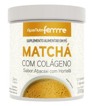 Matchá Com Colágeno 200gr - Sabor Abacaxi Com Hortelã - Apisnutri