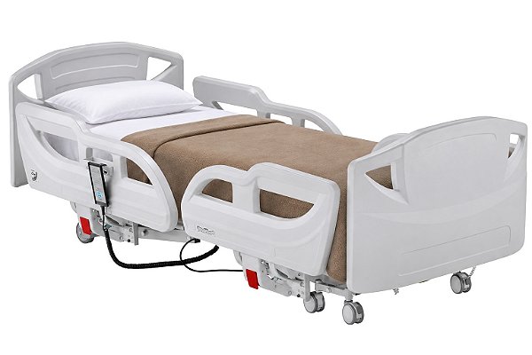 Cama Hospitalar Motorizada 8 Movimentos Extra Baixa Alzheimer 27cm de Altura do Chão com Colchão