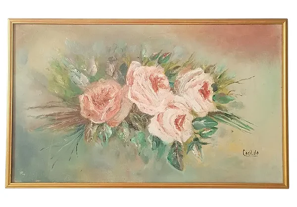 Quadro Tela Rosas 57x34cm Vintage