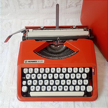 Funcionando Máquina De Escrever Hermes Baby Vermelha Vintage