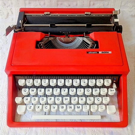 Funcionando Máquina De Escrever Olivetti Dora Vermelha Vintage