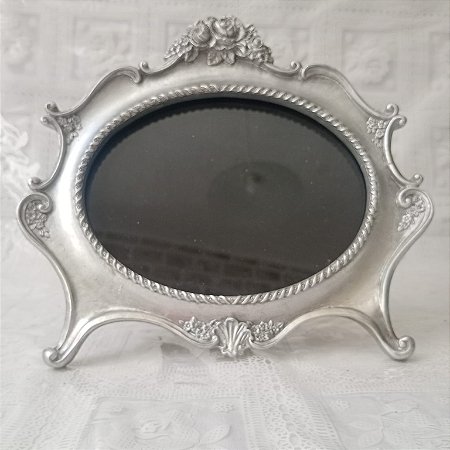 MOLDURA Porta - retrato oval clássico em metal prateado