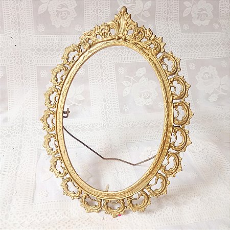 MOLDURA Porta - retrato oval clássico em metal trabalhado dourado