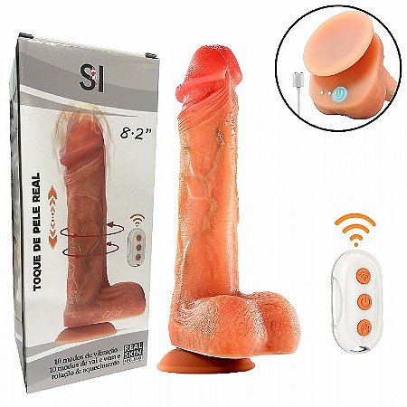 Pênis Realístico Rotativo Vai e Vem e Aquecimento 7 Modos 21x4cm - General Import