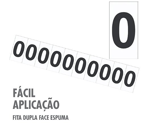 Placa de Sinalização Numeral 0 Zero Cartela com 10 peças