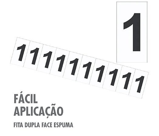 Etiqueta de Sinalização Numeral 1 Um Cartela com 10 peças