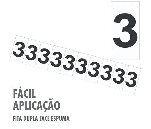 Etiqueta de Identificação Numeral 3 Três Cartela com 10 peças