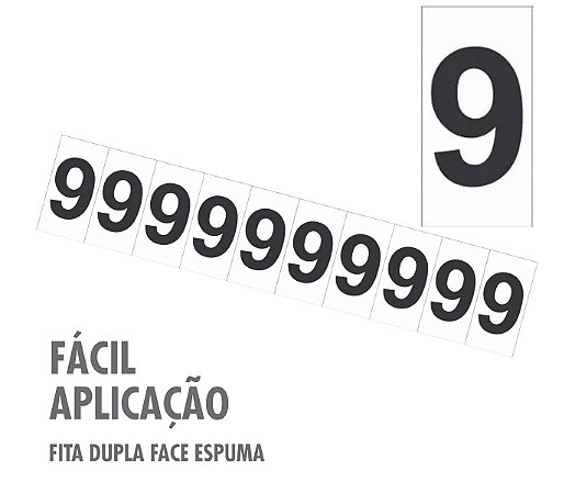 Placa de Sinalização Numeral 9 Nove Cartela com 10 peças