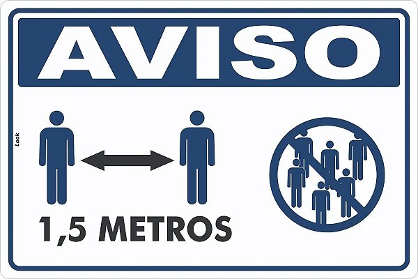 Placa de Sinalização Aviso Distanciamento Social 1,5 Metros
