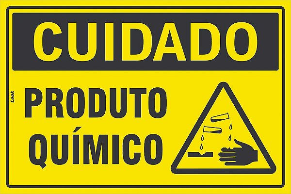 Placa de Sinalização Cuidado Produto Químico