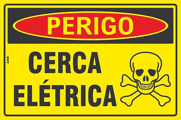 Placa de Sinalização Perigo Cerca Elétrica Amarela