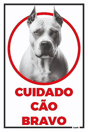 Placa de Sinalização Aviso Cão Bravo American Pitbull Terrier Branco