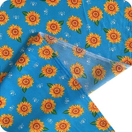 Tecido Oxford Estampado 1m X 1,47m Flores Fundo Azul Claro