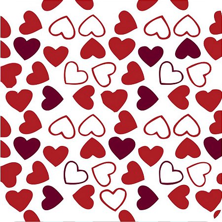 Tricoline Estampada 100% Algodão 1m X 1,50m Corações Fundo Branco