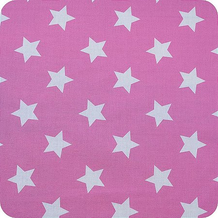 Tricoline Estampada 100% Algodão 1m X 1,50m Estrelas Fundo Rosa