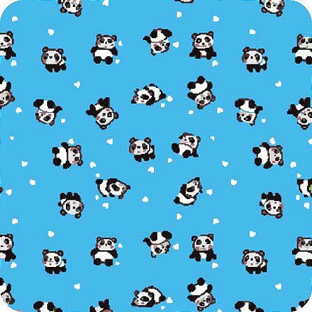 Tricoline Estampada 100% Algodão 1m X 1,50m Pandas Fundo Azul