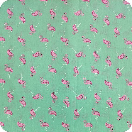 Tricoline Estampada 100% Algodão 1m X 1,50m Flamingo Fundo Verde