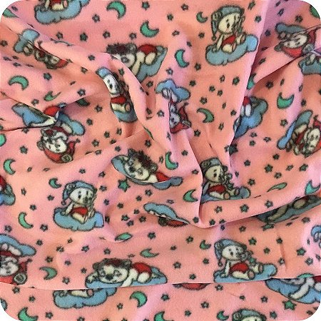 Tecido Soft Estampado 1m X 1,60m Urso Nas Nuvens Fundo Rosa