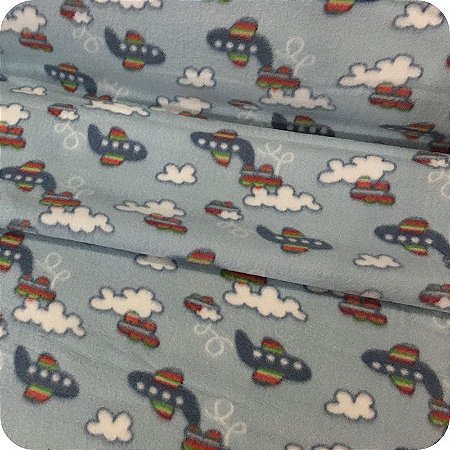 Tecido Soft Estampado 1m X 1,60m Avião Fundo Azul