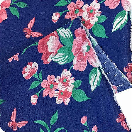 Tecido Gorgurinho Estampado 1m X 1,50m Flor Fundo Azul