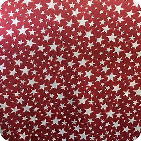 Cetim Estampado 1m X 1,47m Vermelho Com Estrelas