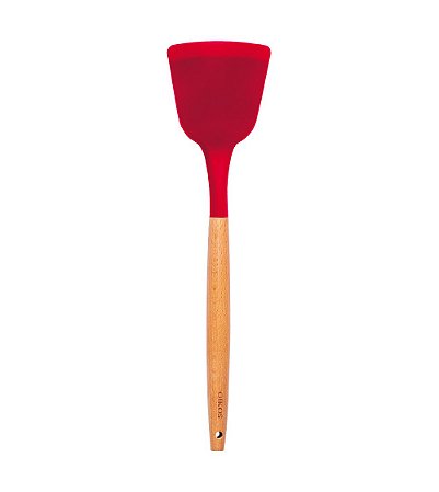 Espátula De Silicone Com Cabo De Madeira Vermelha