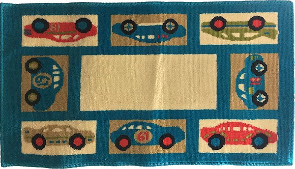 Tapete Infantil 100X57cm Carrinho Azul Turquesa Menino