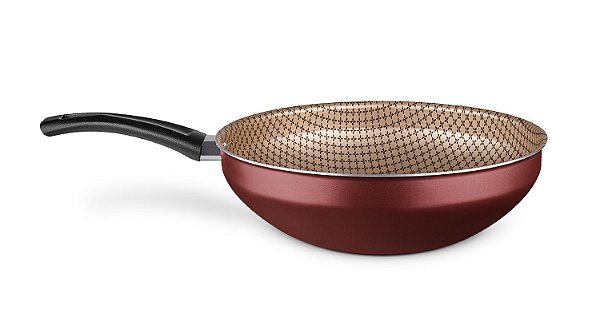 Panela Wok Flora Antiaderente Com Cabo Cereja