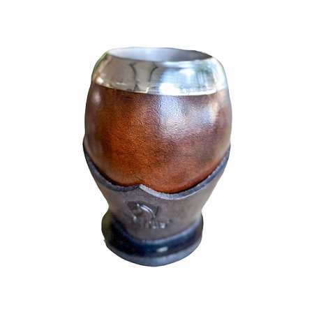 Cuia Montes Coquinho Escura Com Bocal de Inox Suporte em Couro