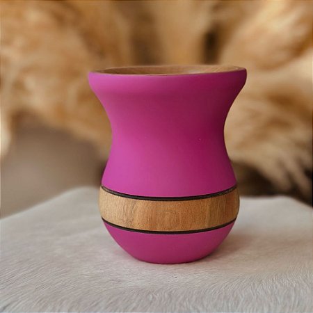 Cuia de Madeira Bicolor c/ Faixa Pink